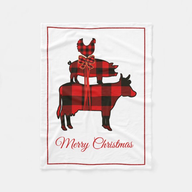Buffalo Plaid Farm Animal Christmas Blanket (Front)
