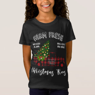 Buffalo Plaid Farm Red Truck Christmas Tree Funny  T-Shirt