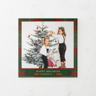 Buffalo Plaid Festive Photos Christmas Tri-Fold Holiday Card