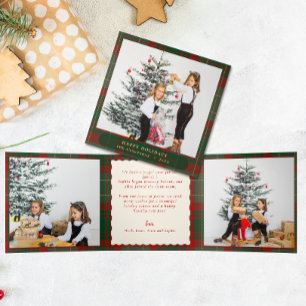 Buffalo Plaid Festive Photos Christmas Tri-Fold Holiday Card
