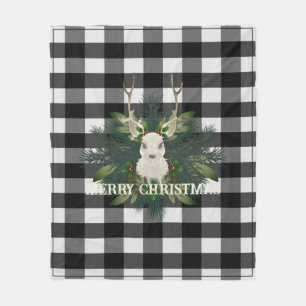 Buffalo Plaid Festive Reindeer Christmas Holiday Fleece Blanket