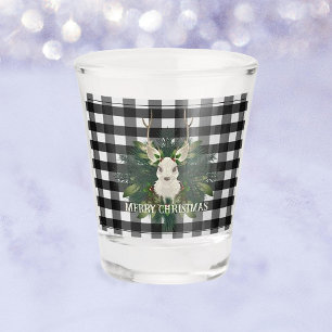 Buffalo Plaid Festive Reindeer Christmas Holiday Shot Glass
