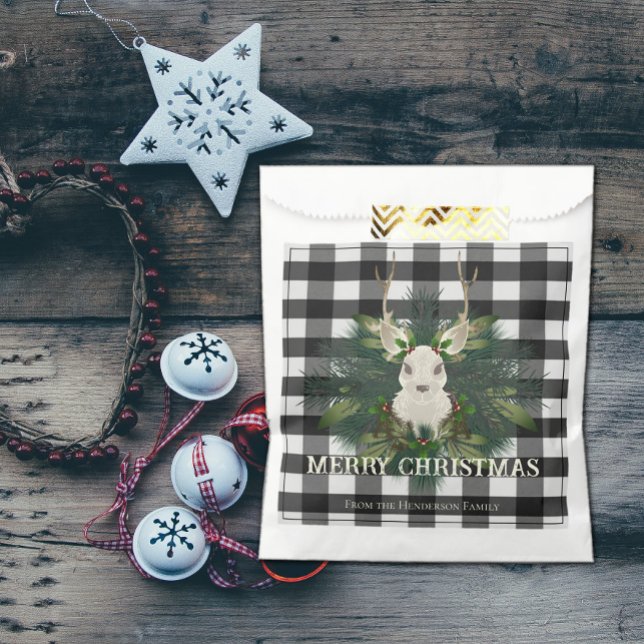 Buffalo Plaid Festive Reindeer Favour Bags (Buffalo Plaid Festive Reindeer Favor Bag)