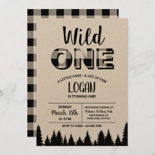 Buffalo Plaid First Birthday Invitation - Wild One