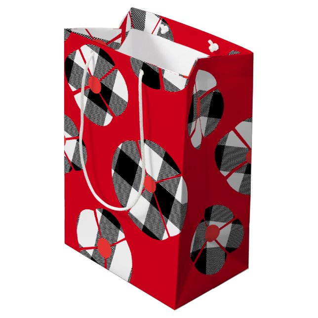 Buffalo Plaid Flower On Red Medium Gift Bag (Back Angled)