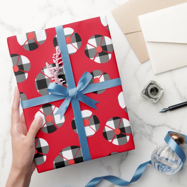 Buffalo Plaid Flower On Red Wrapping Paper (Gifting)