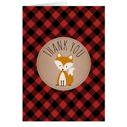 Buffalo Plaid Fox Baby Shower Thank You Card