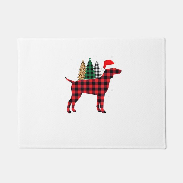 Buffalo Plaid German Pointer Dog Tree Christmas Pa Doormat (Front)