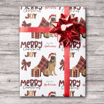 Buffalo Plaid German Shepherd Dog Christmas Wrapping Paper<br><div class="desc">The repeated pattern on this cute Christmas wrapping paper is an image of a German Shepherd Dog wearing a red and white Santa hat, with a black and red buffalo plaid pillow behind him, and a coordinating gift package with a gold ribbon beside him. There's also a buffalo plaid bow...</div>