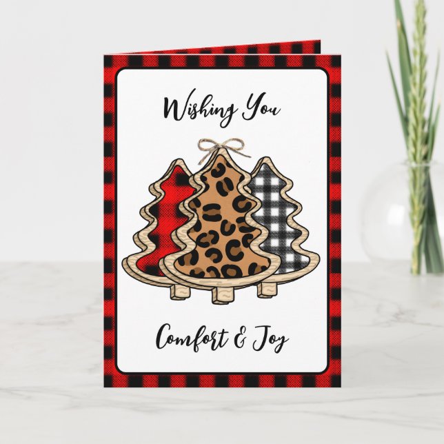 Buffalo Plaid,  Gingham and Leopard Print Christma Card (Front)