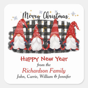 Buffalo Plaid Gnome Christmas Greeting Square Sticker