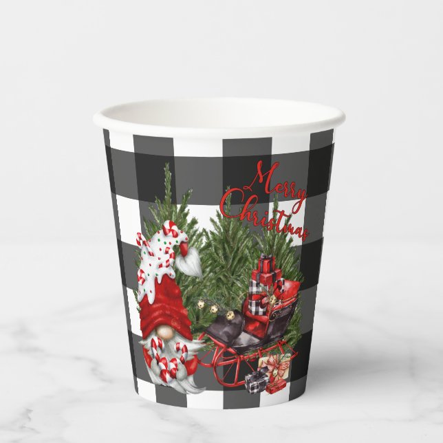Buffalo Plaid Gnome Christmas  Paper Cups (Front)