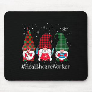 Buffalo Plaid Gnome Healthcare Worker Nurse Christ Mouse Pad