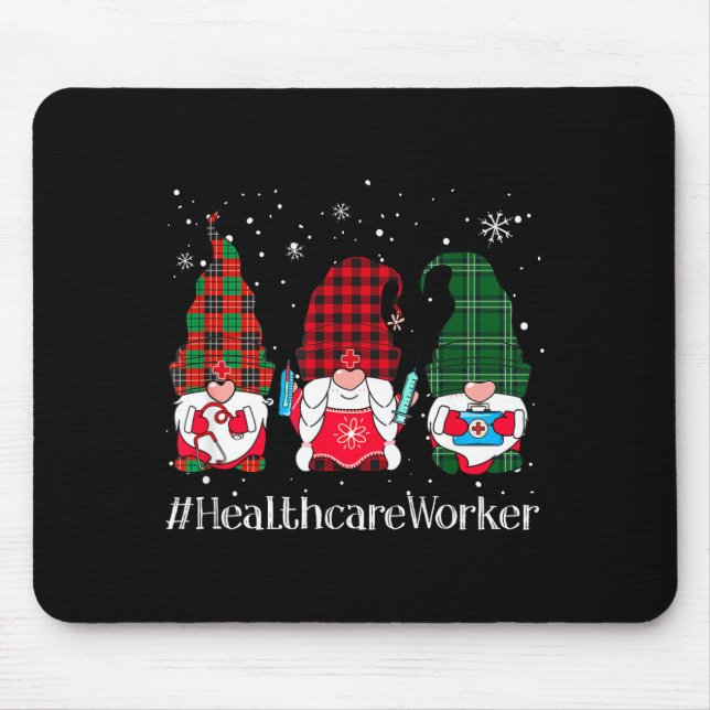 Buffalo Plaid Gnome Healthcare Worker Nurse Christ Mouse Pad (Front)