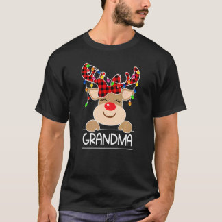 Buffalo Plaid Grandma Reindeer Christmas Light Fam T-Shirt