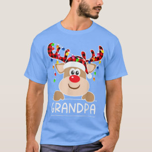 Buffalo Plaid Grandpa Reindeer Christmas Light Fam T-Shirt
