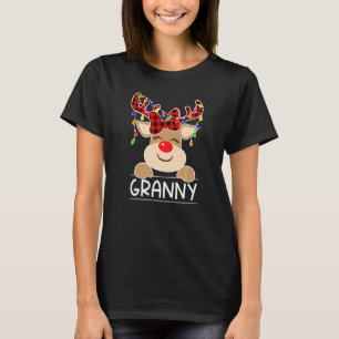 Buffalo Plaid Granny Reindeer Christmas Light Fami T-Shirt