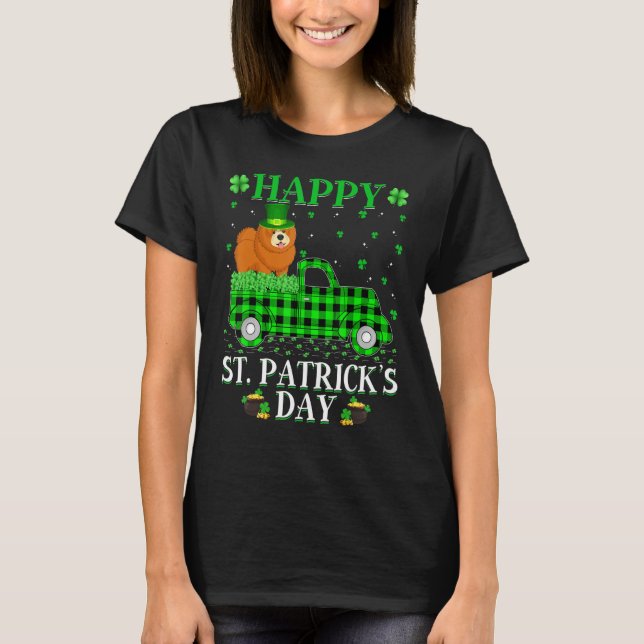 Buffalo Plaid Green Truck Chow Chow Dog St  Patric T-Shirt (Front)