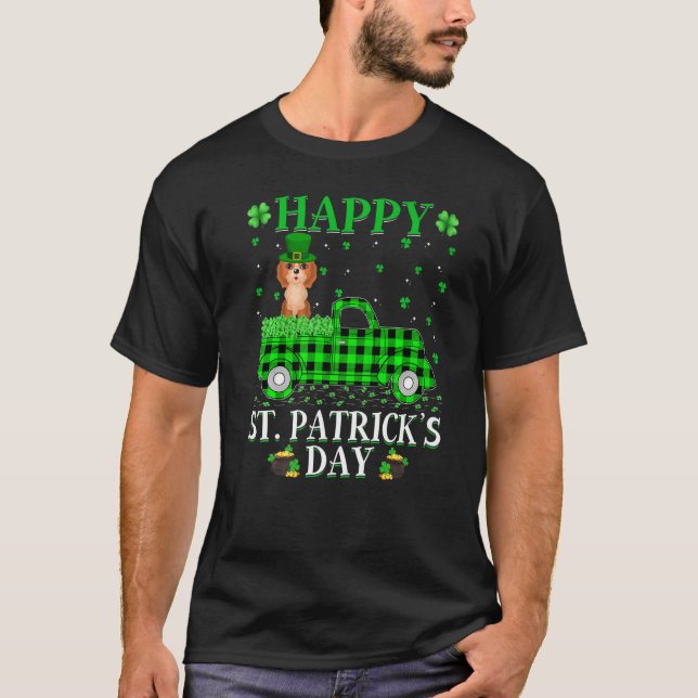 Buffalo Plaid Green Truck Cockapoo Dog St Patrick' T-Shirt (Front)