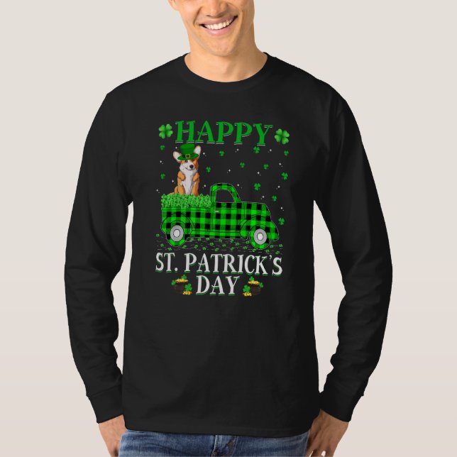 Buffalo Plaid Green Truck Corgi Dog St Patrick's D T-Shirt (Front)