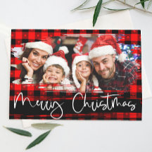 Buffalo Plaid Grunge Personalised Photo Christmas
