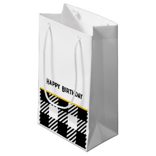 Buffalo Plaid HAPPY BIRTHDAY Black White Chic Small Gift Bag