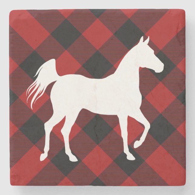 Buffalo Plaid Horse or Pony Lover Stone Coaster (Front)