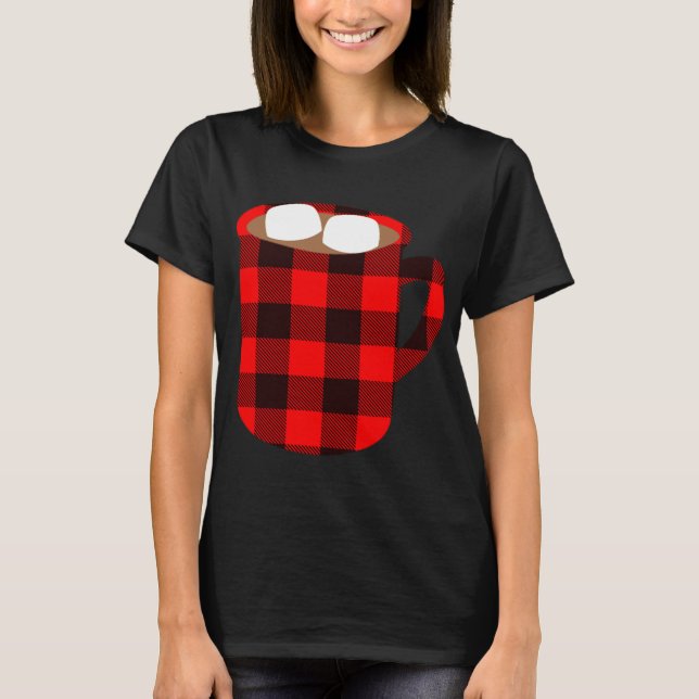 Buffalo Plaid Hot Cocoa Cup with Marshmallow Chris T-Shirt (Front)