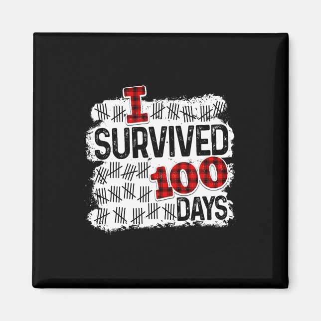 Buffalo Plaid I Survived 100 Days Of School Studen Magnet (Front)