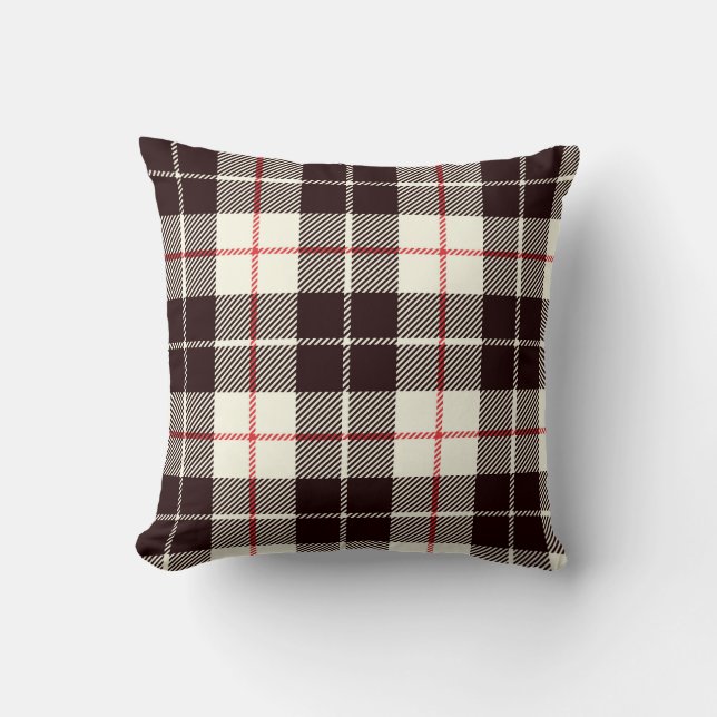 Buffalo Plaid In Black, Tan and Red Cushion (Front)