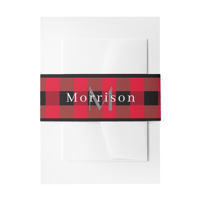 Buffalo plaid invitation belly band (Front Example)