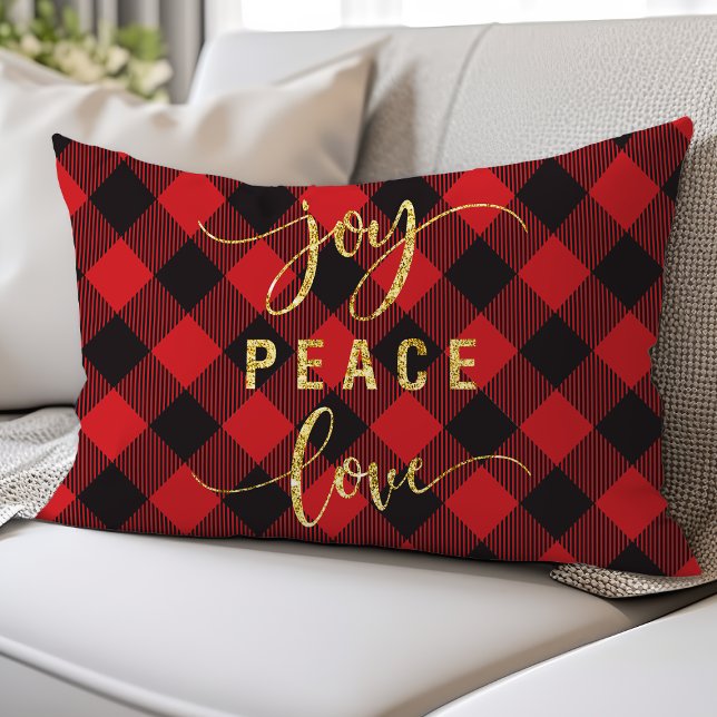Buffalo Plaid Joy Peace Love Lumbar Cushion (Creator Uploaded)