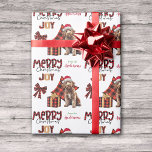 Buffalo Plaid Labradoodle Dog Christmas Wrapping Paper<br><div class="desc">The repeated pattern on this cute Christmas wrapping paper is an image of a brown Labradoodle Dog wearing a red and white Santa hat, with a black and red buffalo plaid pillow behind him, and a coordinating gift package with a gold ribbon beside him. There's also a buffalo plaid bow...</div>