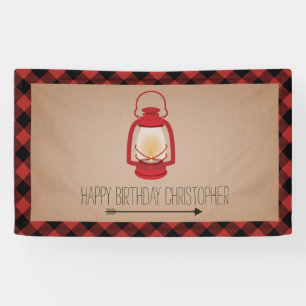 Buffalo Plaid Lantern Camping Birthday Banner
