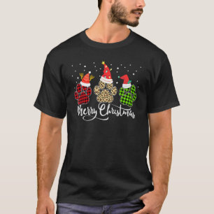 Buffalo Plaid & Leopard Dog Paw Santa Hat Merry Xm T-Shirt
