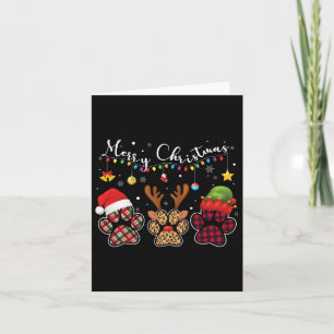 Buffalo Plaid Leopard Dog Paws Merry Christmas Lig Card