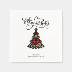 Buffalo Plaid & Leopard Pattern Christmas Tree Napkin