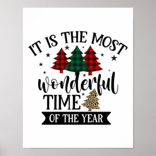 Buffalo Plaid Leopard Pattern Christmas Tree Poster