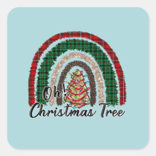 Buffalo Plaid & Leopard Print Rainbow (2) Square Sticker