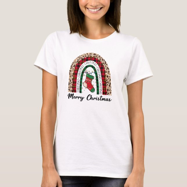 Buffalo Plaid & Leopard Print Rainbow T-Shirt (Front)