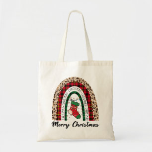 Buffalo Plaid & Leopard Print Rainbow Tote Bag