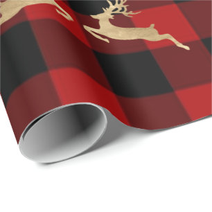 Buffalo Plaid Lomberjack Gold Reinadeer Red Man Wrapping Paper