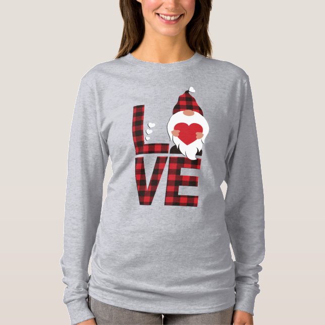 Buffalo Plaid Love Gnome T-Shirt (Front)