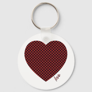 Buffalo plaid love heart key ring