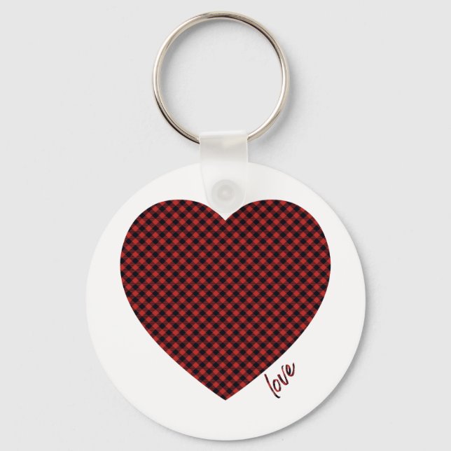 Buffalo plaid love heart key ring (Front)