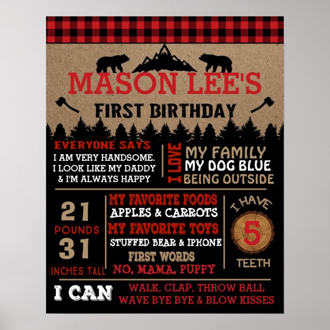 Buffalo Plaid Lumberjack First Birthday Poster (Front)