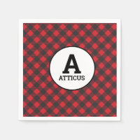 Buffalo Plaid Lumberjack Simple Monogram Name