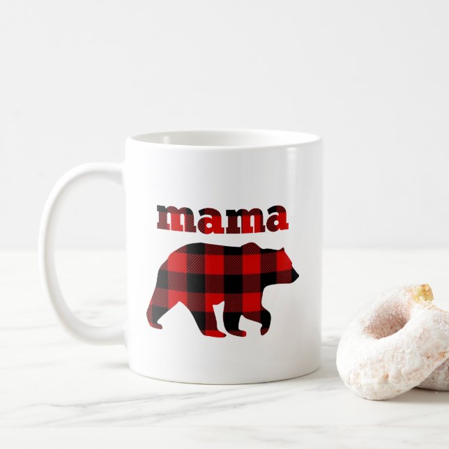 "Buffalo plaid mama bear" Coffee Mug (With Donut)