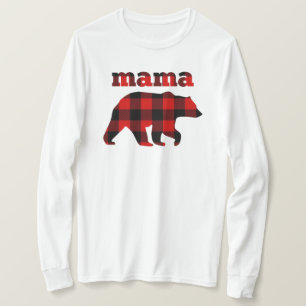 Buffalo plaid Mama Bear" T-Shirt
