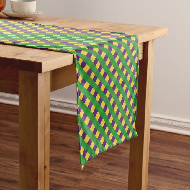 Buffalo Plaid Mardi Gras Style Short Table Runner (In Situ)